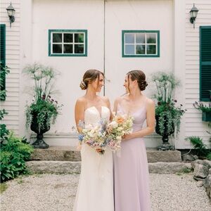 Davids bridal lavender dress, originally size 10. Hemmed and altered to size 4-6